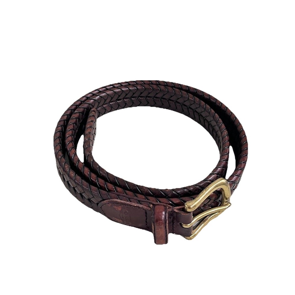 Fossil Leather Woven Belt Brown 1 Inch Gold-tone Buckle Braided Mens Size 42